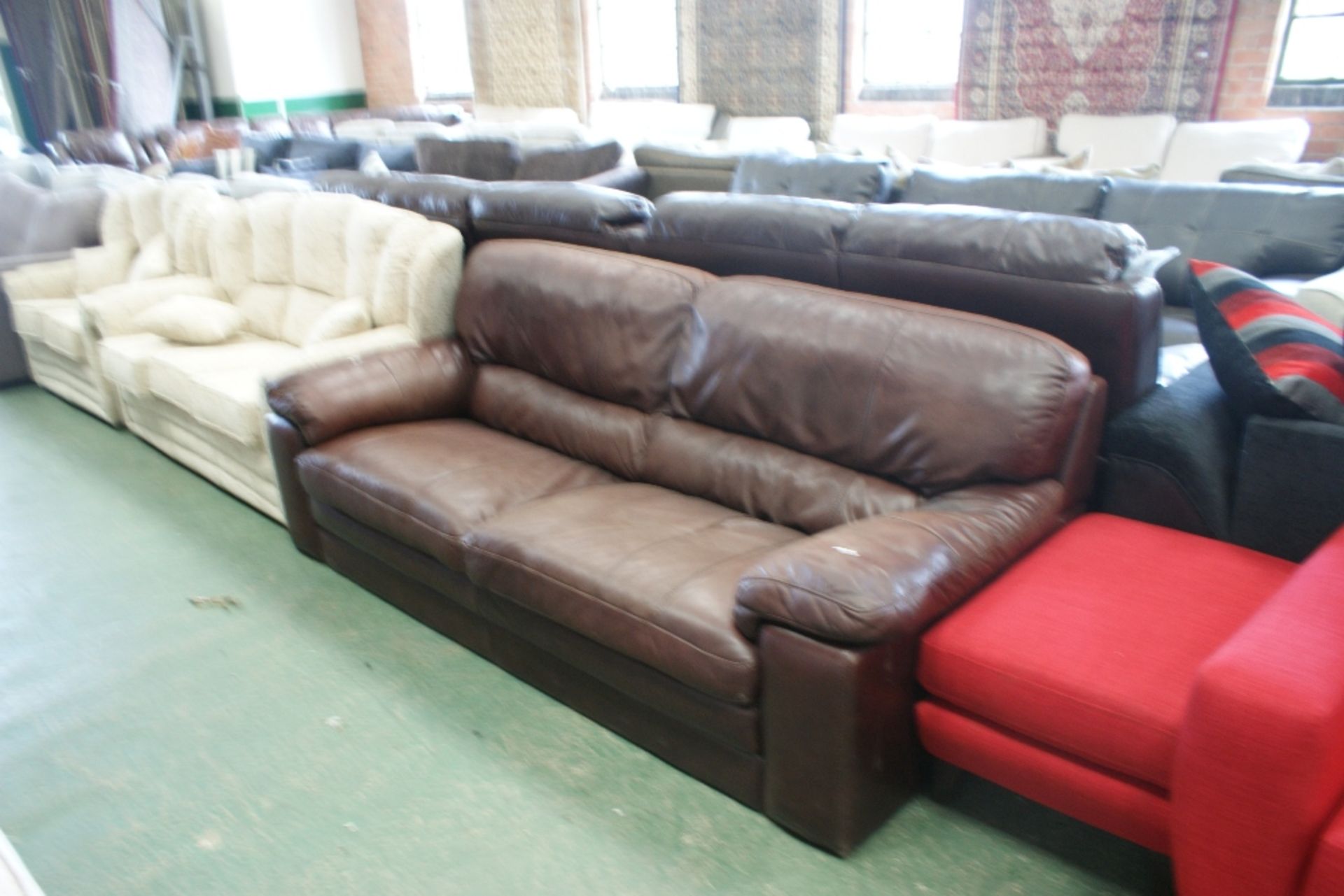 BROWN LEATHER 3 SEATER SOFA (3)