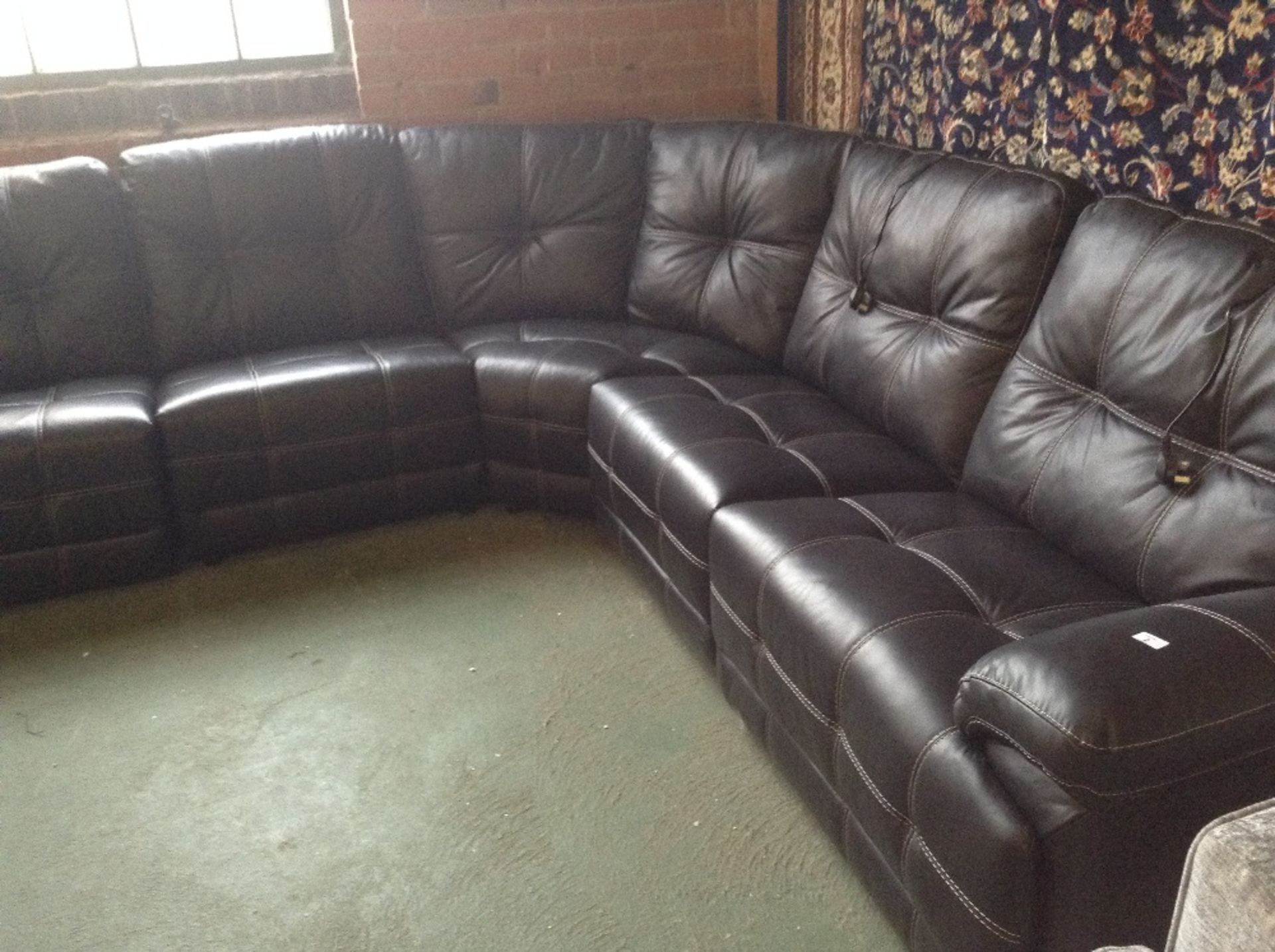 BLACK LEATHER WITH WHITE STITCH 5 PART ELECTRIC RECLINING CORNER GROUP AND ELECTRIC RECLINING 2