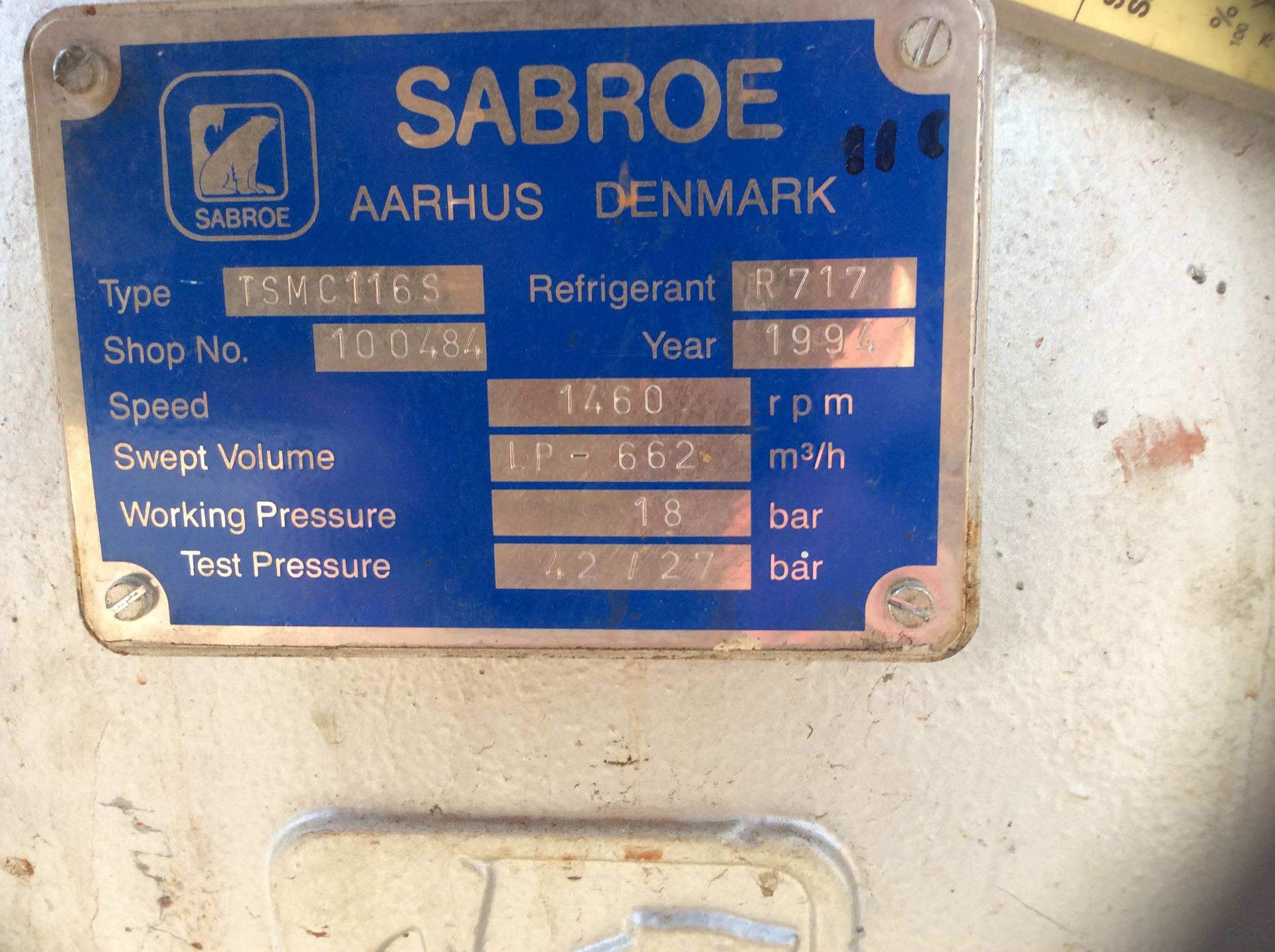 SABROE SMC116LHP REFIRGERANT COMPRESSOR C/W UNISAB RT CONTROL UNIT SERIAL NUMBER 110483 (1994) - Image 4 of 9