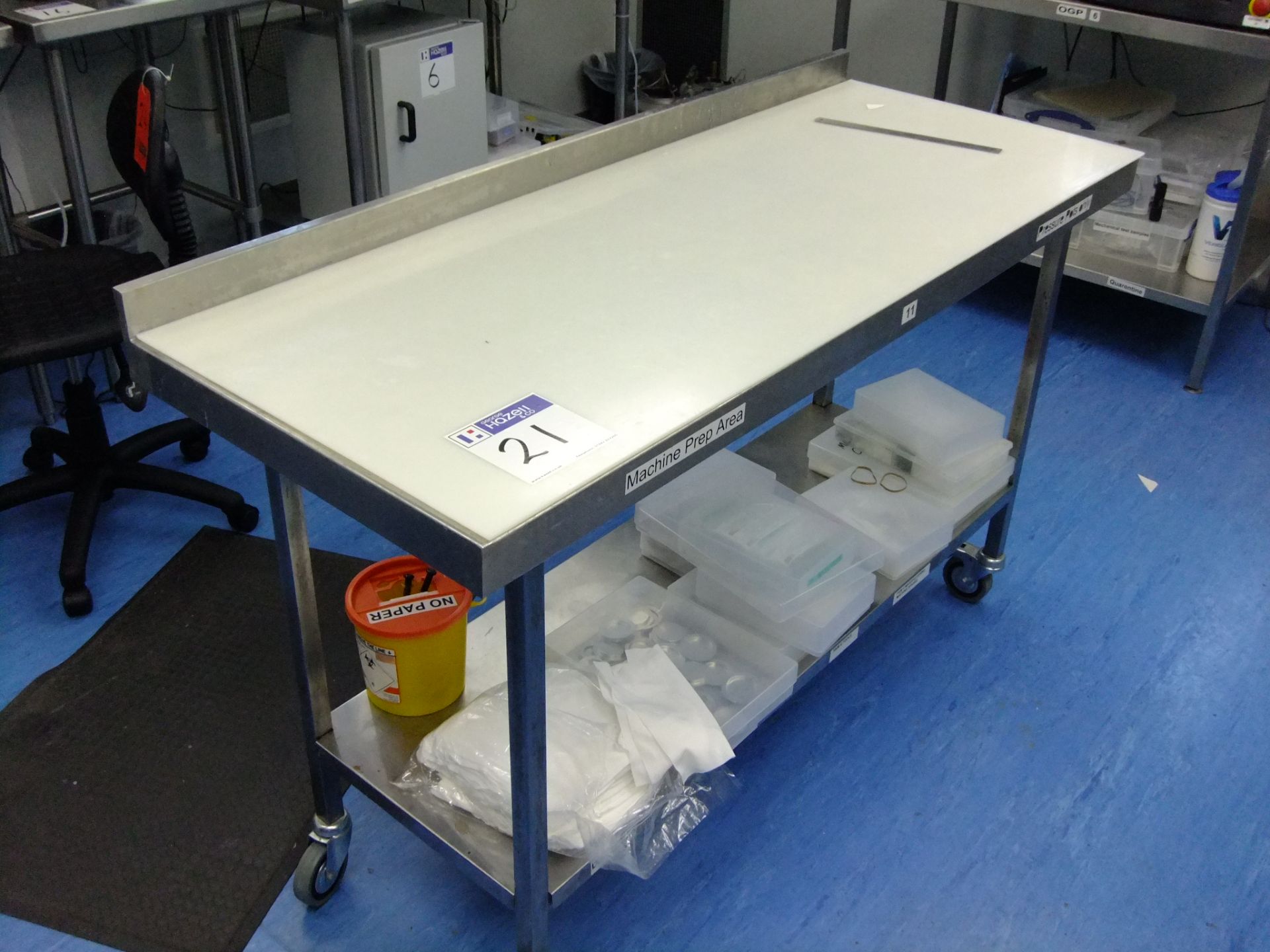 1500 X 600 MM STAINLESS STEEL 2 TIER WHEELED  TABLE (ITEMS NOT INCLUDED)