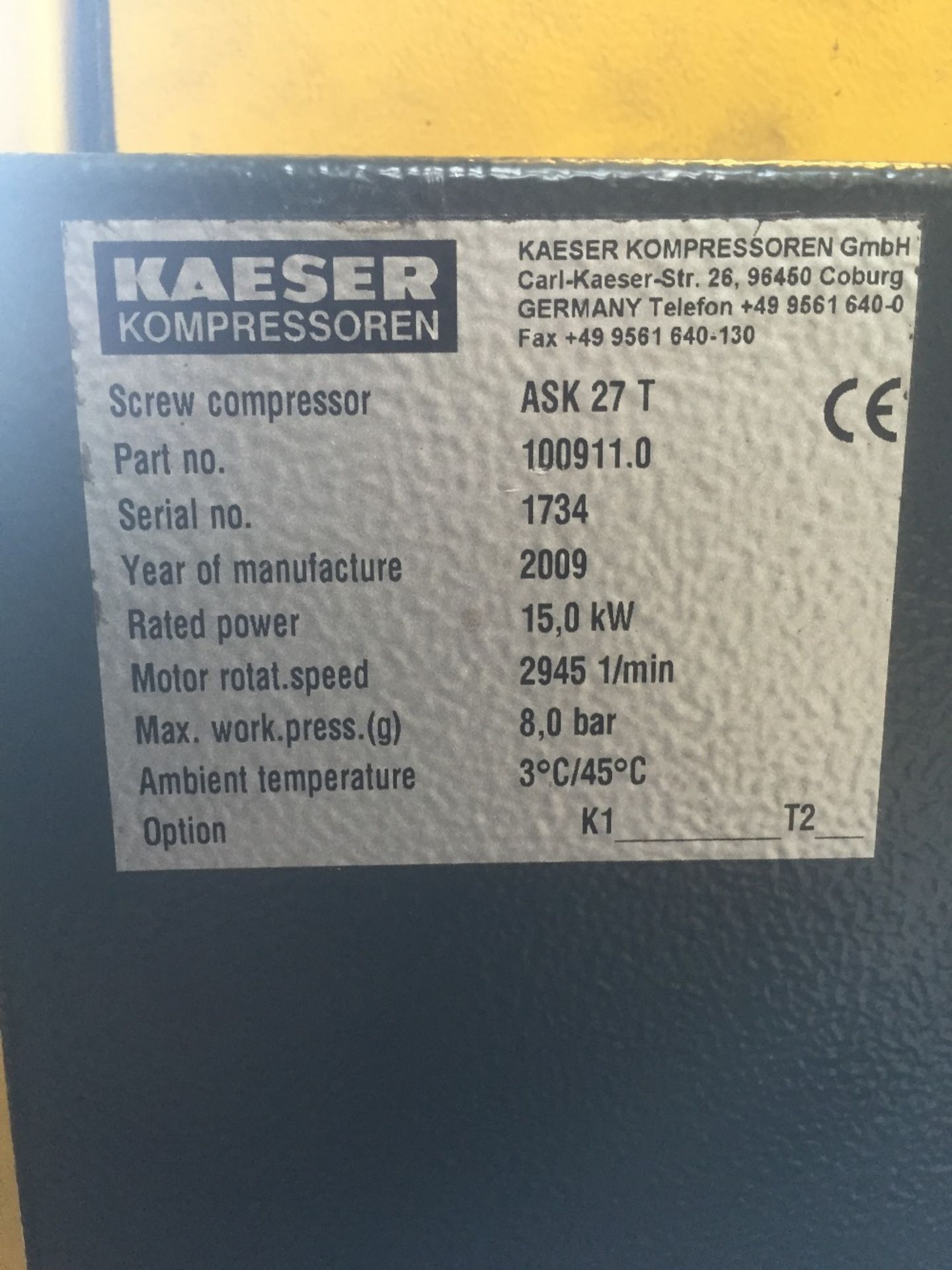 HPC Kaeser ASK 27T packaged air compressor
Serial - Image 3 of 4