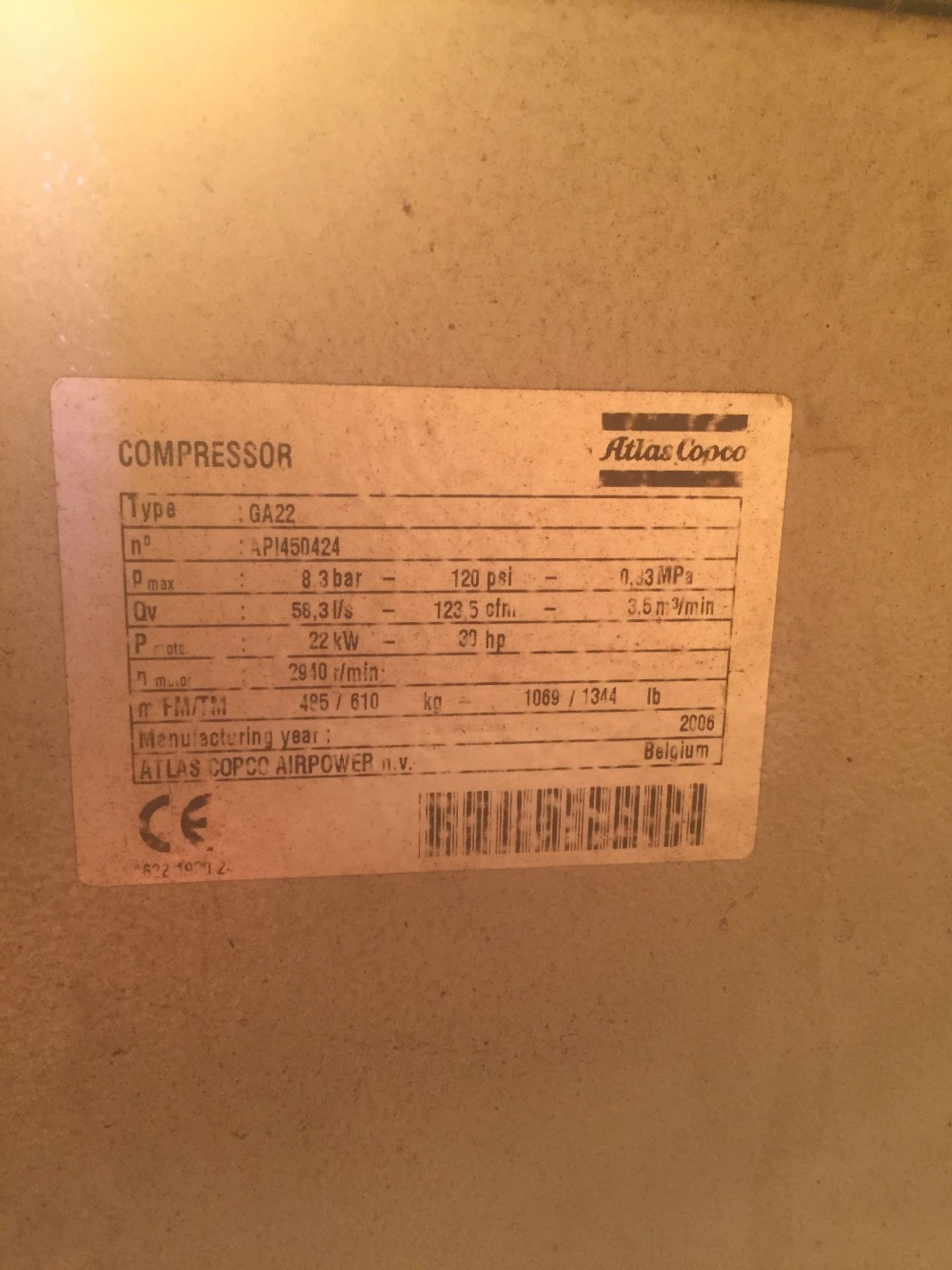 Atlas Copco GA 22 F packaged air compressor
Serial - Image 2 of 4