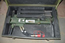 Steel box with contents of Stanley hydraulic breaker & 6 chisels