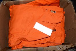 Box of 7 pairs of Hi-Viz orange flame retardant overalls Size Various