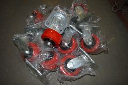 10 - 4 inch swivel/unbraked red castor wheels New & unused