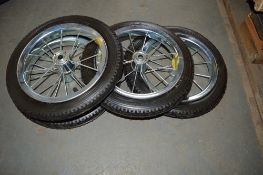 4 - 12 inch spoked pneumatic tyre & wheel combos New & unused