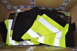 4 pairs of L.Brador Hi-viz yellow trousers size various (1 x 48, 1 x 52, 1 x 54 & 1 x 58) New &