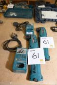 2 - Makita cordless 9.6v cordless right angle drill
c/w 2 - chargers