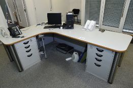 L-Shaped workstation with 3 drawer pedestal