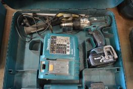 Makita 18v cordless drill c/w charger & carry case P45458