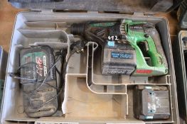 Hitachi 24v cordless SDS hammer drill c/w charger, spare battery & carry case P45312