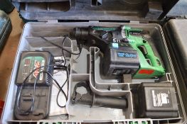 Hitachi 24v cordless SDS hammer drill c/w charger, spare battery & carry case P45313