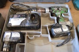 Hitachi 18v cordless drill c/w charger, spare battery & carry case P45370