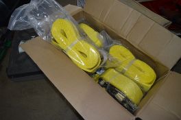 Box of 4 heavy duty 75mm x 6 metre long 10 tonne capacity ratchet straps