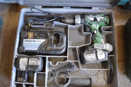 Hitachi 18v cordless drill c/w charger, spare battery & carry case P45378