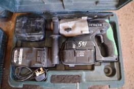 Hitachi 24v cordless SDS hammer drill c/w charger, spare battery & carry case P45793