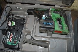 Hitachi 24v cordless SDS hammer drill c/w charger, spare battery & carry case P45297