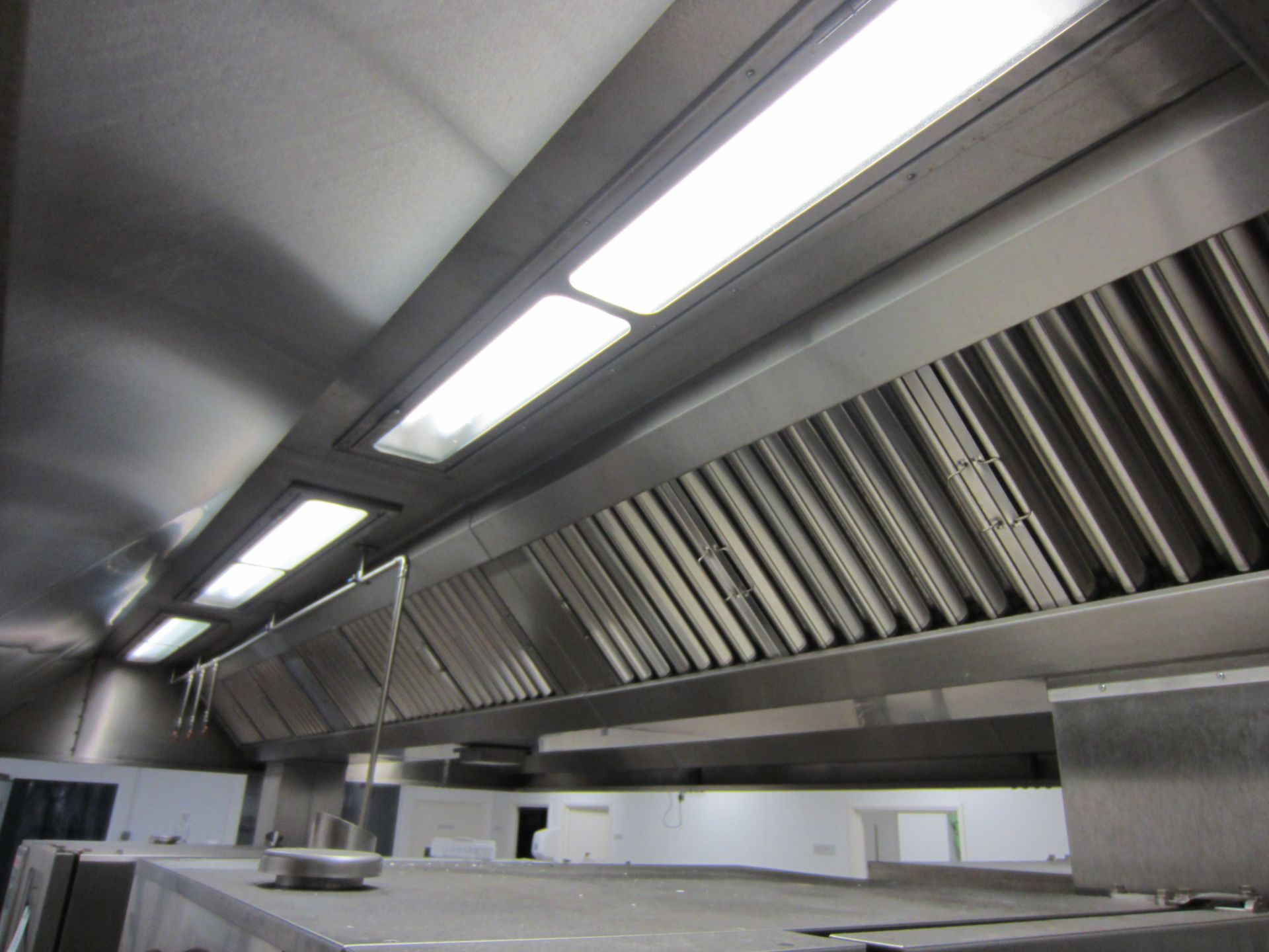 Large Overhead Stainless Steel Extraction Hood Incorporating Fire Suppression System - Image 3 of 7