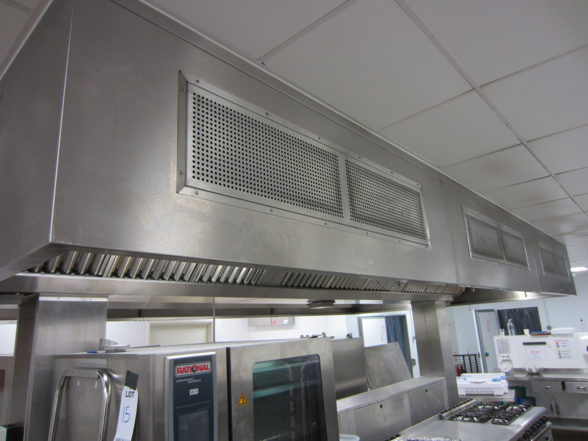 Large Overhead Stainless Steel Extraction Hood Incorporating Fire Suppression System