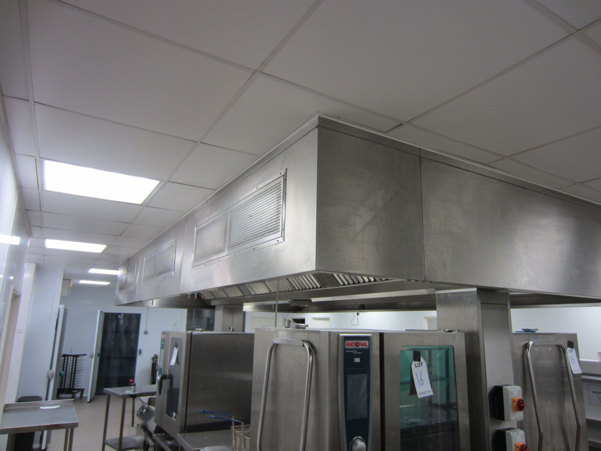 Large Overhead Stainless Steel Extraction Hood Incorporating Fire Suppression System - Image 2 of 7