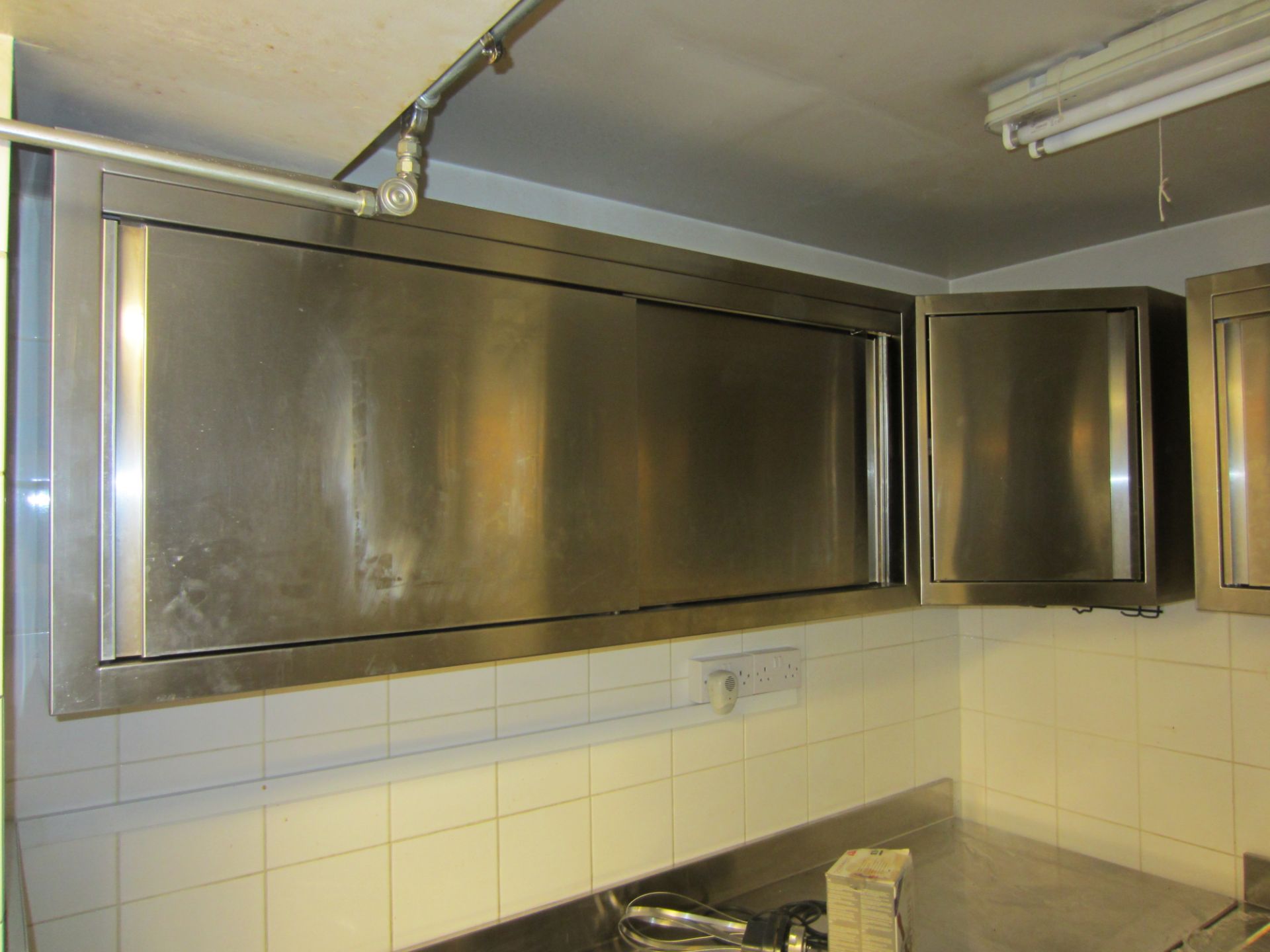 Two Stainless Steel Wall Mounted Fitting Wall Cupboards With Sliding Doors & Two Corner Cupboards
