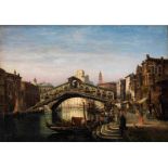Italian painter of the 19th/ 20th centuryView of the Rialto Bridge Oil on canvas. 63 x 89 cm.