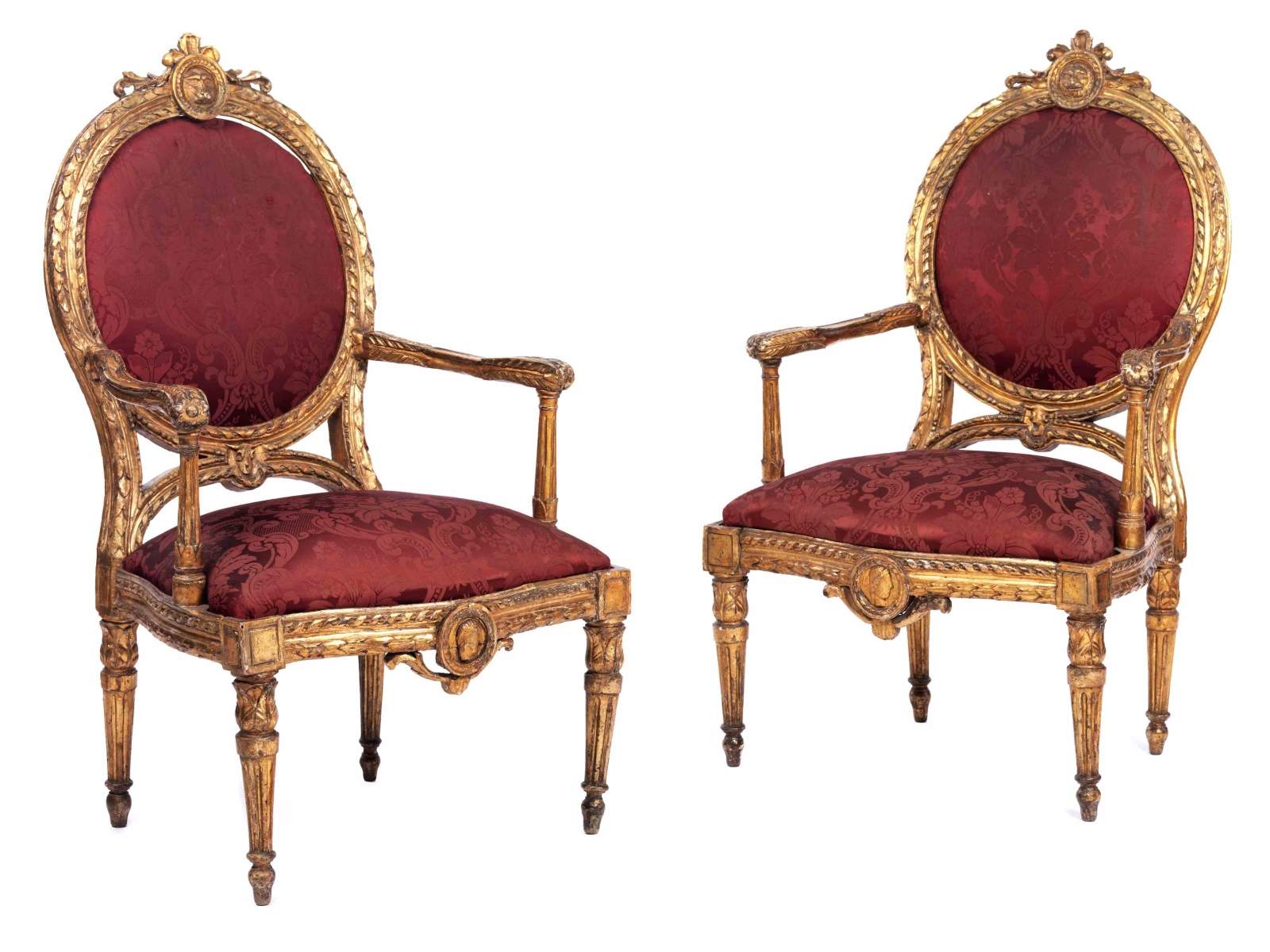 Pair of stately Louis XVI fauteuilsHeight: 118 cm. Width: 74 cm. Depth: ca. 60 cm. Italy, 18th - Image 5 of 5
