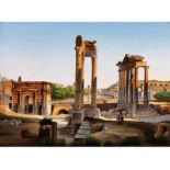 Micromosaic with view of the Roman Forum24 x 28 cm. Rome, 19th century. Framed.  Mikromosaik mit