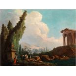 Painter of the 19th century after Hubert RobertLANDSCAPE WITH RUINS AND FIGURE STAFFAGE Oil on