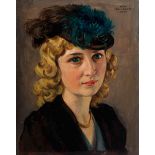 Max Rimböck, 1890 - 1956 PORTRAIT SEINER EHEFRAU Öl auf Platte. Ca. 28,5 x 22,5 cm. Rechts oben