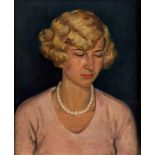 Max Rimböck, 1890 - 1956 PORTRAIT EINER DAME MIT PERLENKETTE Öl, vermutlich auf Leinwand.