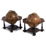 Pair of table globesHeight: je 30 cm. Width: max. 33 cm. Globe diameter: ca. 17 cm. 18th century.