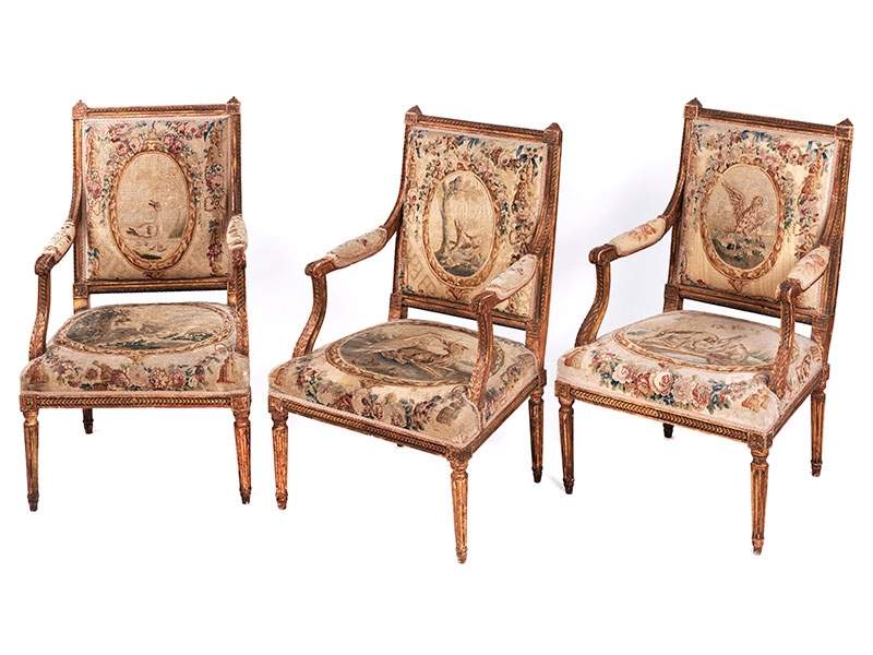 Louis XVI living room suiteArmchair height: 100 cm. Width: 64 cm. Depth: 64 cm. Sofa height: 102 cm. - Image 4 of 7