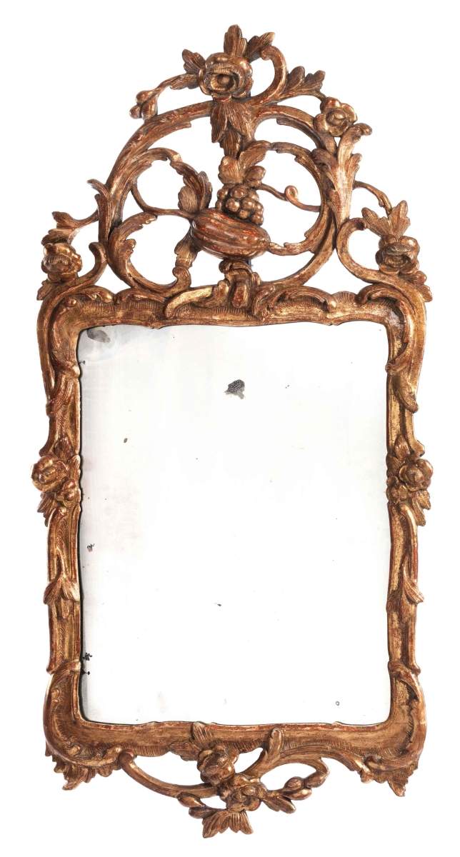 Louis XV mirror107 x 54 cm. South France/ Provence, ca. 1760. Carved giltwood. Polychrome decoration