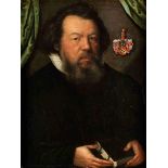 Dutch 17th century painterPORTRAIT OF A 49-YEAR-OLD MAN WITH BOOK Oil on copper. 21 x 16 cm. Signed,