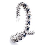 Sapphire and diamond braceletLength: ca. 18.4 cm. Width: ca. 0.8 cm. Weight: ca. 26.2 g. 18 ct white