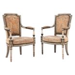 Pair of Directoire armchairsHeight: 88.5 cm. Width: 57 cm. Depth: ca. 48 cm. South France, end of