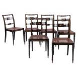 Set of six Regency chairsHeight: 85 cm. Width: 47 cm. Depth: ca. 48 cm. England, beginning of