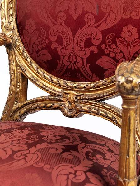 Pair of stately Louis XVI fauteuilsHeight: 118 cm. Width: 74 cm. Depth: ca. 60 cm. Italy, 18th - Image 4 of 5