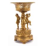 Gilded centrepiece in the shape of a basket with figural decorationHeight: 35 cm. Basket diameter: