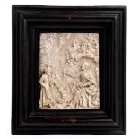Alabaster reliefTHE TEMPTATION OF CHRIST 15 x 12 cm. 17th century. Beautiful age patina.