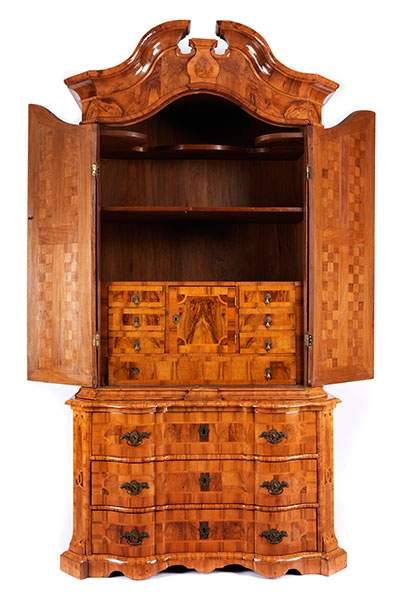 Baroque cabinet-on-chest with fine veneerHeight: 248 cm. Width: 130 cm. Depth: 74 cm. Probably - Image 2 of 4