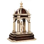 Ivory and rosewood tempietto with figurineHeight: 47 cm. Base length: 32 cm. Base depth: 26 cm.