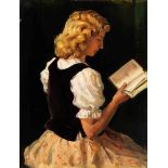 Max Rimböck, 1890 - 1956 PORTRAIT EINES MÄDCHENS MIT BUCH Öl auf Platte. Ca. 35 x 27 cm. Links