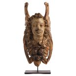 Carved angel's head with fruit wreathHeight without base: ca. 60 cm. South Tyrol, mid-17th