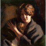 Max Rimböck, 1890 - 1956 PORTRAIT EINER DAME MIT HUND Öl auf Platte. Ca. 64 x 63 cm. Rechts unten