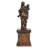 Bronze sculpture of The Virgin and ChildHeight: 13.5 cm. Italy, 17th century. Beautiful, dark-