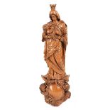 Maria Immaculata on a crescent moonHeight: 39 cm. Early 19th century wood carver. Fruit wood,