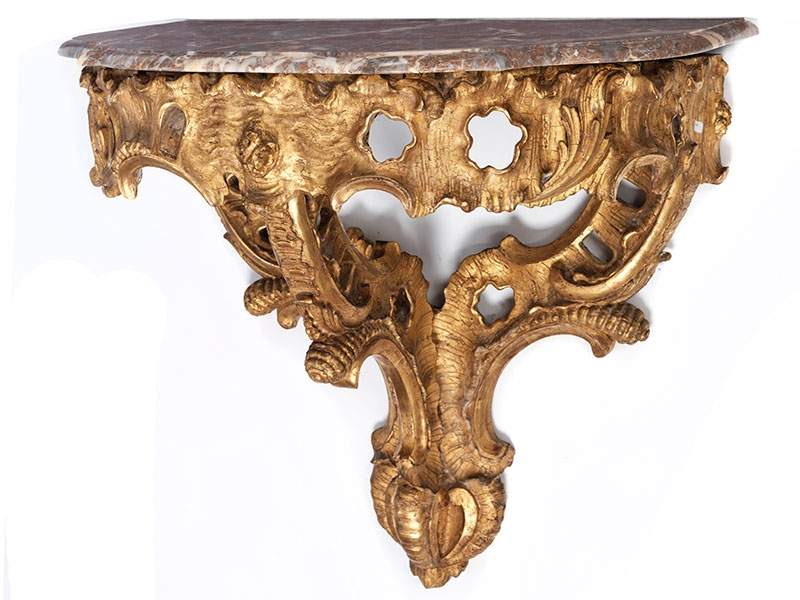 Pair of Rococo wall console tablesHeight: 73 cm. Width: 78 cm. Depth: 50 cm. Probably Germany, - Image 3 of 4