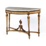 Louis XVI demi lune console tableHeight: 90 cm. Width: 128 cm. Depth: 63 cm. Italy, 18th century.